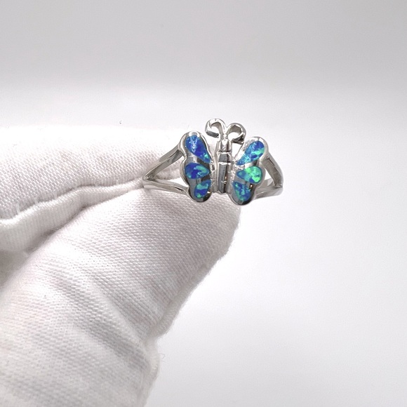 Sale $20 Firm! .925 Sterling Silver Lab Created Blue Opal Butterfly Ring - Picture 14 of 14
